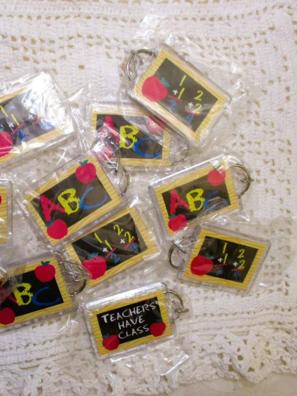 Vintage LUCITE School KEYCHAIN Lot: Teacher Appreciation, ABC, Math